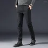 Calças masculinas inverno tecido escovado casual negócios moda magro ajuste estiramento grosso cinza azul preto calças de algodão masculino z29