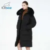 Pele feminina pele sintética icebear 2023 novo inverno feminino longo casaco de pele capuz quente à prova de vento fe casaco bolsos zíper parka GWD3935-2IL231007