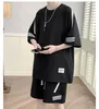 Herrspårar Streetwear Suit Men T Shirt Shorts Two Piece Set Overdimensionerade Male Fashion Korean klädmärke Kort ärm Top Tee