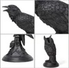 Decorative Objects Figurines Retro Gothic Black Crow Candle Holder Halloween Statue Owl Home Decor Resin Sculpture Craft Ornament 231007