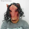 Kostium motywu Lateksowa głowa świnia przerażające maski klasyczne cosplay Prop Halloween maska ​​festiwal festiwal maski łańcuchy świniowe głowica okropna z włosami Funnyl231008