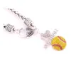 Bijoux de sport préférés des Fans, goutte 1 2 1 3 pouces, cristal I Love Softball, pendentif 2D, chaîne de blé, griffe de homard 165I