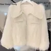 Женское меховое пальто RUN XIANG CHENG с жемчужным кукольным воротником, осеннее цельное модное пальто из бисера