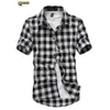 Mode hommes été tenue décontractée chemise hommes Plaid à manches courtes dessus de chemise Tee2405