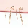 Dangle Earrings 585 Purple Gold For Women Plated 14K Rose Heart-shaped Earings Round Bead Tassel Chain Banquet Fashionable Jewelry