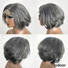 Trendy color salt&pepper right side T part straight bob transparent hd 13x1 lace frontal wig 100%human mix black and grey glueless