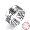 Cluster Rings 925 Sterling Silver Jewelry Vintage Amulet Buddha Lotus Baltic Buddhist Scriptures Opening for Men Women S-R90217T