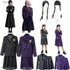 Costume a tema Addams Mercoledì Halloween Come Kids Girls Adult Family Birthday Party Nevermore Academy Uniforme Abbigliamento Mano Parrucca CosplayL231007