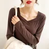 Женские свитера, осенне-зимняя толстая теплая футболка с низом Harajuku, бархатная однотонная футболка с длинным рукавом для женщин, корейская повседневная тонкая футболка Y2k белого цвета