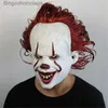 Theme Costume Cosplay Halloween Mask Headgear Scary Clown Full Face Latex Luminous Horror Masquerade Come Party Festival Prop DecorationL231008