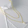 Anhänger BOAKO 925 Sterling Silber Halsketten für Frauen Doppellagige Basic-Kette Hochzeit Perle gestapelte Halskette Collier Argent