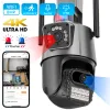 8MP 4K WiFi Camera Dual Lens AI Auto Tracking Waterproof Security CCTV Video Surveillance Camera Police Light Alarm IP Camera