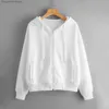 Active Sets 2022 Women Sweatshirt Hoodies Spring New Fashion Casual White Gray Black Zipper Hooded Sweatshirt Long Sleeve Coat PulloversL231007