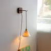 Lámparas de pared IWHD Bola de cerámica Luces LED Accesorios Pull Chain Switch Plug In Walnut Canopy Cobre Wandlamp Cuarto de baño Dormitorio Al lado de la lámpara