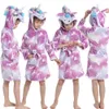 Towels Robes Kids Nightgown Unicorn Baby Girls Clothing Towels Cartoon Animal Children Sleepwear Bathrobe Soft Warm Kids Hooded Bathrobe 231007