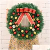 Decorative Flowers Wreaths Christmas Wreath With Led Light Glowing Xmas 30/40Cm Pine Needle Bowknot Festive Garlands For Indoor Drop D Dhrqe