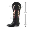 Botas femininas borboleta bordado joelho botas altas para mulheres bonito cowgirls cowboy robusto salto vintage moda punk botas ocidentais mulheres 231007