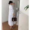 Vestidos casuais camisa vestido mulheres dobras soltas puff manga branco estilo coreano primavera elegante mulher festa confortável simples