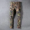 American Streetwear Fashion Men Jeans Camouflage Militaire Big Pocket Denim Cargo Pants gescheurd Slim Fit Hip Hop Jean2042