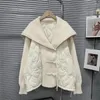 Casacos de trincheira femininos moda grande gola virada para baixo de malha patchwork parka doce sólido solto suéter casaco outono inverno 2023 jaquetas coreanas