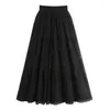 Skirts Pleated Summer For Women 2023 Spring Casual A Line Hollow Out Lace-up Patchwork Flods High Waist Midi Long Female