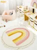 Carpets Rainbow Fluffy Carpet For Living Room With Tassels White Plush Rug For Kids Bedroom Soft Nursery Play Mat For Children Babi 231007