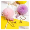 Keychains Lanyards 2021 Lovely Eiffel Tower Natural Fur Pompom Furry Ball Keychain For Women Key Chains Bag Imititated Pearl Pende Otd2S