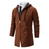 Men's Trench Coats Autumn Winter Men Hooded Sweater Thicken Long Sleeve Drawstring Plush Lining Mid-Length Knitting Jacket Male Coat