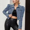 Giacche da donna Giacca di jeans Europa e America con tasca manica lunga con bottoni bavero Cappotto di jeans Abiti comodi e versatili