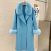 Wełna damska 2023 dwustronna wełniana futrzana kołnierzyka kobiety Trench Płaszcze Fashion Cashmere Coat