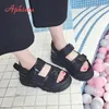 Slippers Aphixta 8cm Platform Sandal Wedge High Heels Shoe Buckle Leather Canvas Summer Zapatos Mujer Wedges Woman 231006