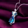 Wisiorki 925 Srebrny naszyjnik biżuteria o modzie 18 cali niebieski kryształowy łańcuch wisiorek dla kobiet