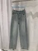 2023 dames jeans mode lange losse wijde pijpen jeans lente en zomer elastische dubbele taille jean 2 stijlen luxe gloednieuwe broek top letter bedrukte jeans maat s-l