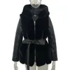 Женское меховое пальто из искусственного меха, новинка 2023 года, женская шуба с поясом и капюшоном, однотонная куртка на молнии, женская одеждаL231007