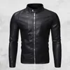 Vêtements de moto hommes Slim PU vestes en cuir automne hiver vêtements d'extérieur chauds fermeture à glissière col montant Faux noir Biker manteau