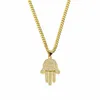 Pendentif Colliers Or Argent Fatima Hamsa Main Bling CZ Glacé Charme Chaîne Cubaine Pour Femmes Hommes Hip Hop Bijoux 2311