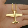 Flygplan Flygplanhalsband hänge med rostfritt stålkedjor för män Guldfärgade Hip Hop Jewelry Gifts234y