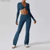 Conjuntos activos 2 uds conjunto de Yoga para mujer ropa deportiva de entrenamiento ropa de gimnasio Fitness Top corto de manga larga mallas de cintura alta trajes deportivos chándal para mujer L231007