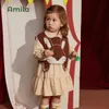 衣類セットアミラ女の赤ちゃんドレス2つのピースセットスプリングかわいいウサギ漫画ニットベストスーツアカデミックカジュアルキッズ服231006