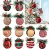 Juldekorationer 12/24st Red Green Plaid Christmas Balls With Pine Cone Xmas Tree Hanging Foam Pendant Juldekorationer Navidad År 231006