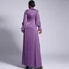 Etnische kleding 2023 Robe Pour Femme Musulmane Boho-jurk Matte satijnen knoopsluiting Lange effen losse bescheiden maxi-jurken voor islamitische vrouwen