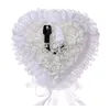 Ювелирные мешочки Сердце Кольцо Подушка Белый Цветок Кружева Жемчуг Свадебная Подушка Коробка Для Церемонии Предложение