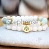 Bracelet Lotus Amazonite mat pour femmes, nouveau Design, perles de coquillage, Bracelet de Yoga, Chakra Mala, cœur, MG0627, 253g