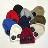 Moda lüks tasarımcı şapkası iki lens bardaklar Beanies erkekler örme şapkalar kafatası kapakları açık üniteler kış beanie bonnet