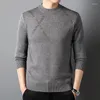 Men's Sweaters Autumn Winter Men Casual Sweater Fashion Business Solid Color Printed Pullover Knitting Male Gray Green Blue