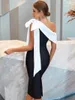Casual Dresses High-end One-word Oblique Shoulder Slim Elastic Bow Birthday Party Network Celebrity Model Bandage Evening Dress Short