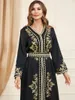 Etniska kläder Autumn Muslim Abaya for Women Maxi Dress A-Line Dresses Lace-up Marocko Kaftan Dubai Robe Party 2 Piece Set Saudi Arab