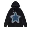 Felpa con cappuccio da uomo vintage Star Splicing Felpa con cerniera allentata 2023 Felpa con cappuccio Hip Hop streetwear oversize Harajuku Cappotto nero Y2K Top