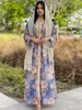 Etnische kleding Abaya voor vrouwen bedrukt gewaad V-hals bloemenjurk met lange mouwen Dubai Turkije Mousseline Marokko Caftan Kaftan