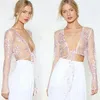 Womens Floral Mesh Sheer Embroidered See-through Crop Tops T Shirt Blouse Bikini Cover Up Nightgown Sarongs240V